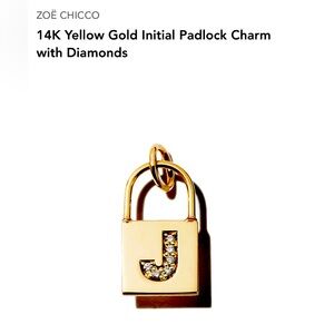 Zoë Chicco 14K Yellow Gold Initial Padlock Charm ‘J’ with Diamonds, EUC